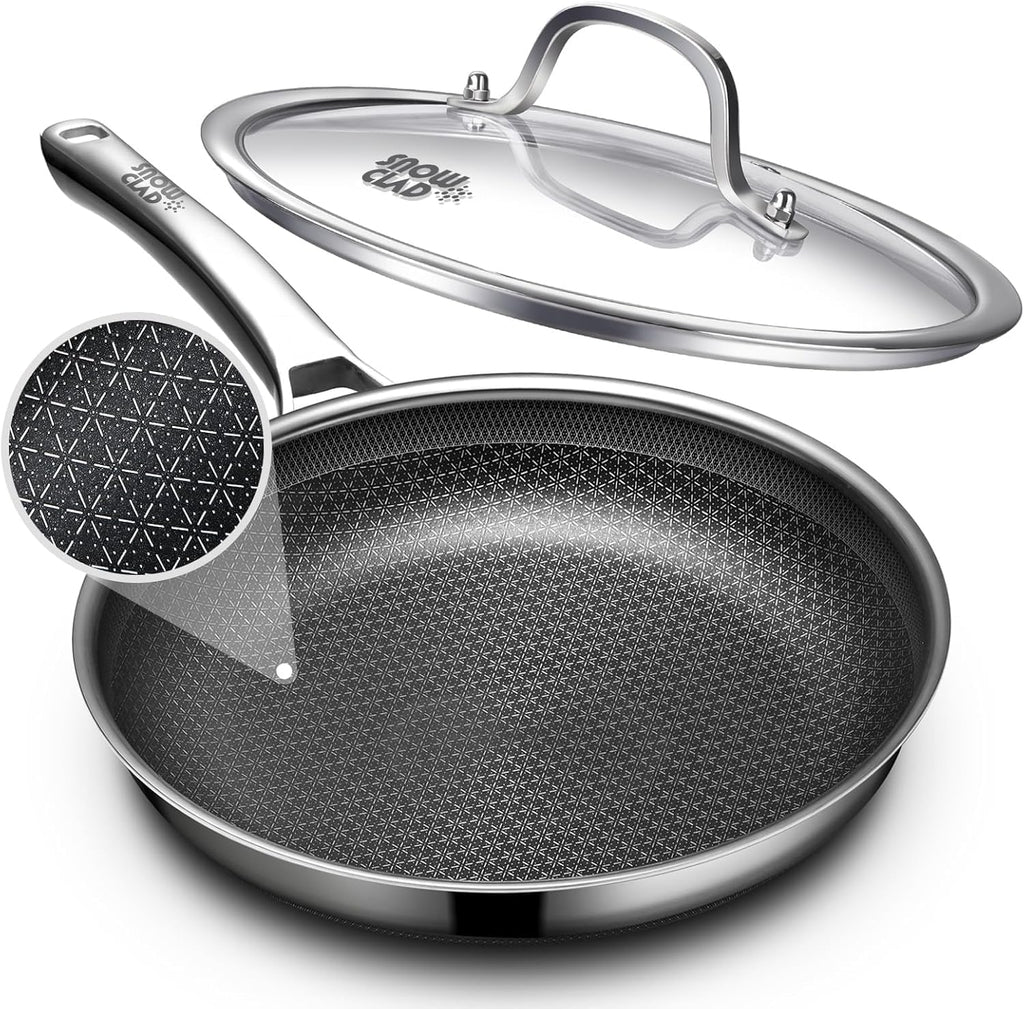 OATOFP Non-Stick Frying Pan - 12 Inch Hybrid Skillet with Lid | Dishwasher & Oven-Safe, PFOA-Free Cookware