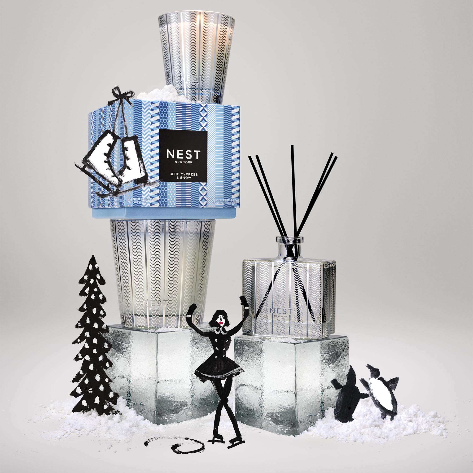 NEST New York Scented Classic Candle, Blue Cypress & Snow - 8.1 oz - Up to 60-Hour Burn Time - Reusable Glass Vessel
