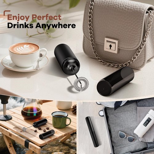 Rechargeable Milk Frother, Handheld Coffee Frother Wand Drink Mixer with Cover, Electric Whisk Coffee Mixer for Matcha Lattes Cappuccino Hot Chocolate