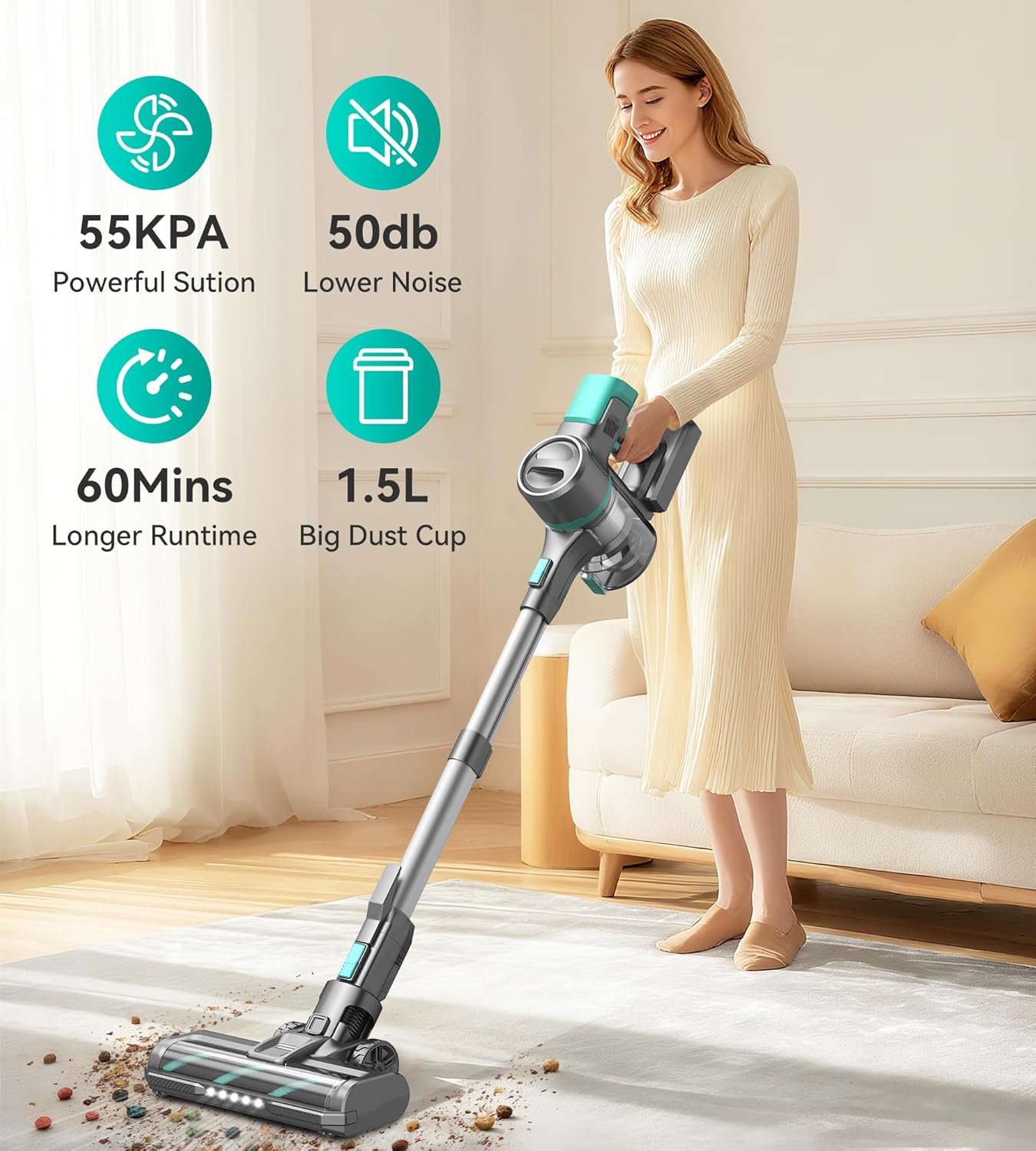 S10K Cordless Vacuum Cleaner - Powerful 55Kpa Suction | Lightweight, Rechargeable, Self-Standing for Home Use