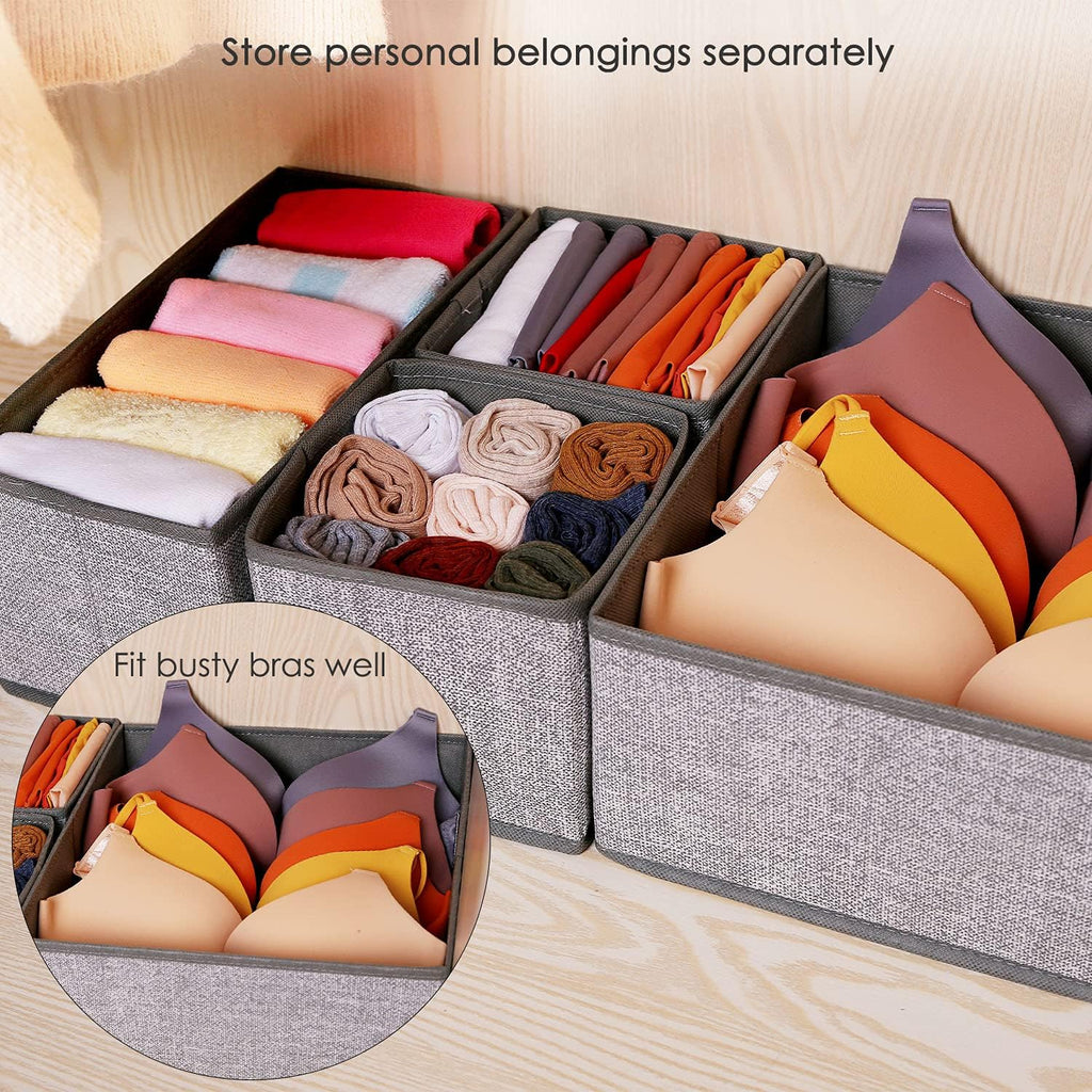 Criusia Foldable Underwear Drawer Organizer - Closet Dividers for Clothes & Socks | 6 Gray Bins