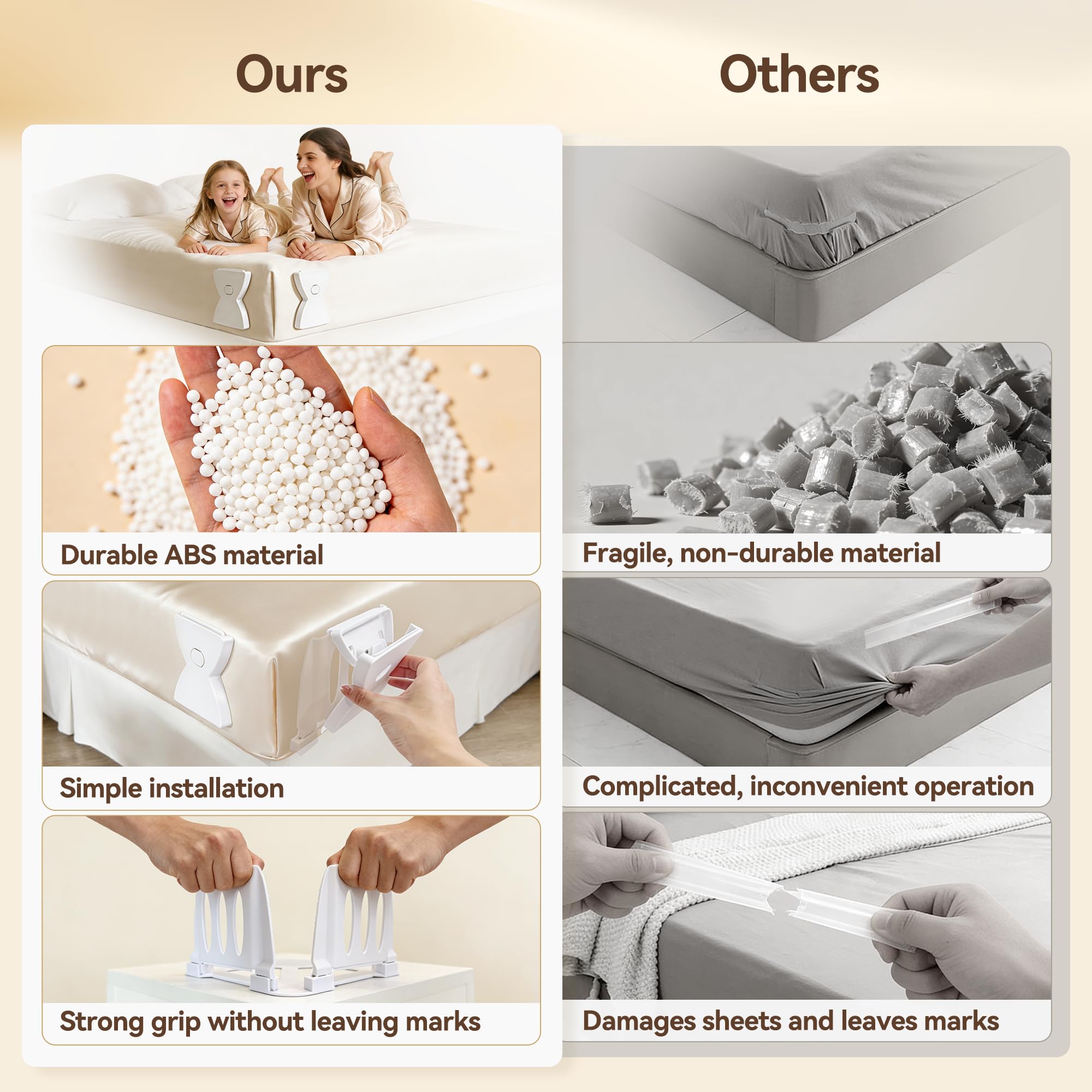 QWUE Bed Sheet Holders for Corners, Upgrade Dual-side Locks Keep Firm & Tight, Lock Sheets Holders, Non-slip Sheets Grippers, Heavy Duty Bed Sheet Clips Fits All Mattress Sizes Easy Install