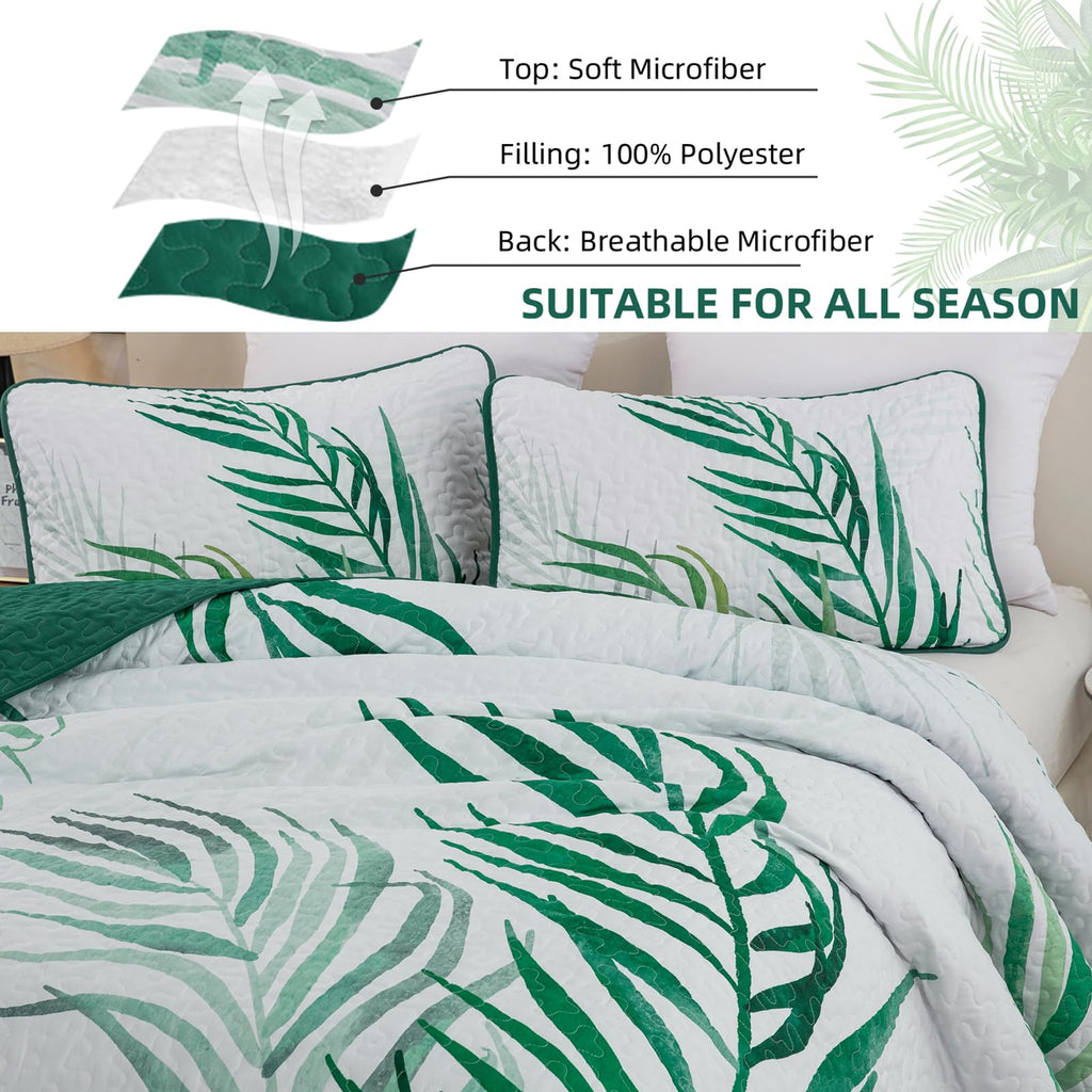 Goodidea Quilts King Size Bedding Set, Sage Green Bedspreads King Size 3 Piece Lightweight Soft Microfiber Reversible Coverlet Floral Quilt Set with Pillow Shams for All Season (King, 104"X90")