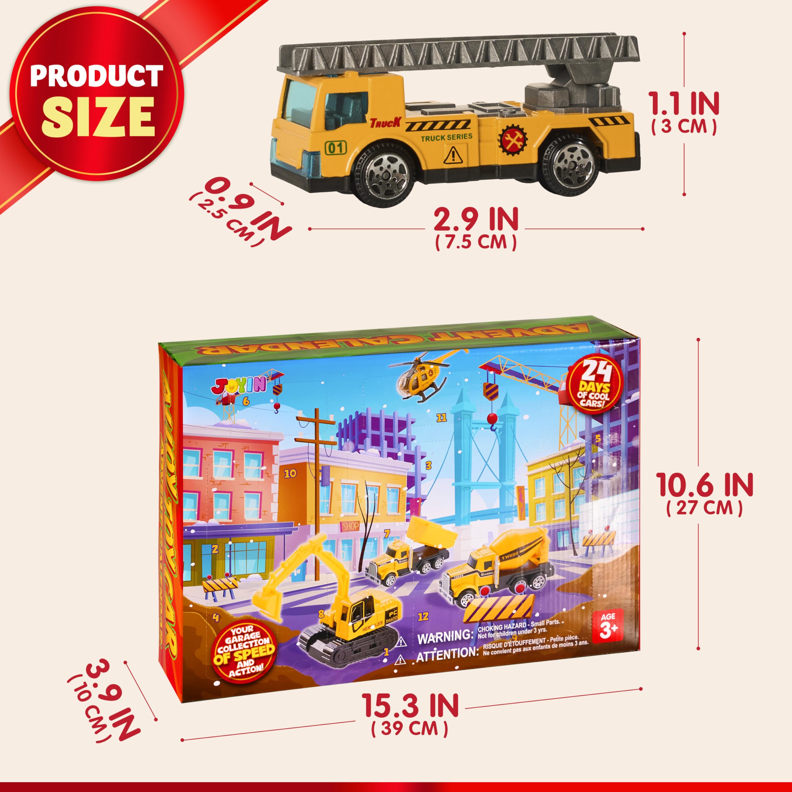 JOYIN 2025 Christmas Advent Calendar Engineering Vehicle, 24 Days Christmas Countdown Alloy Construction Engineering Vehicle for Kids, Vehicles City Construction Cars, Xmas Party Favors Supplies