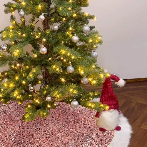 Leapig Christmas Tree Skirt 48 inch Shiny Pink Sequin Sparkly with Faux Fur Plush Tree Mat for 5-7FT Large Xmas Tree Christmas Tree Decorations for Holiday Home Decor Party