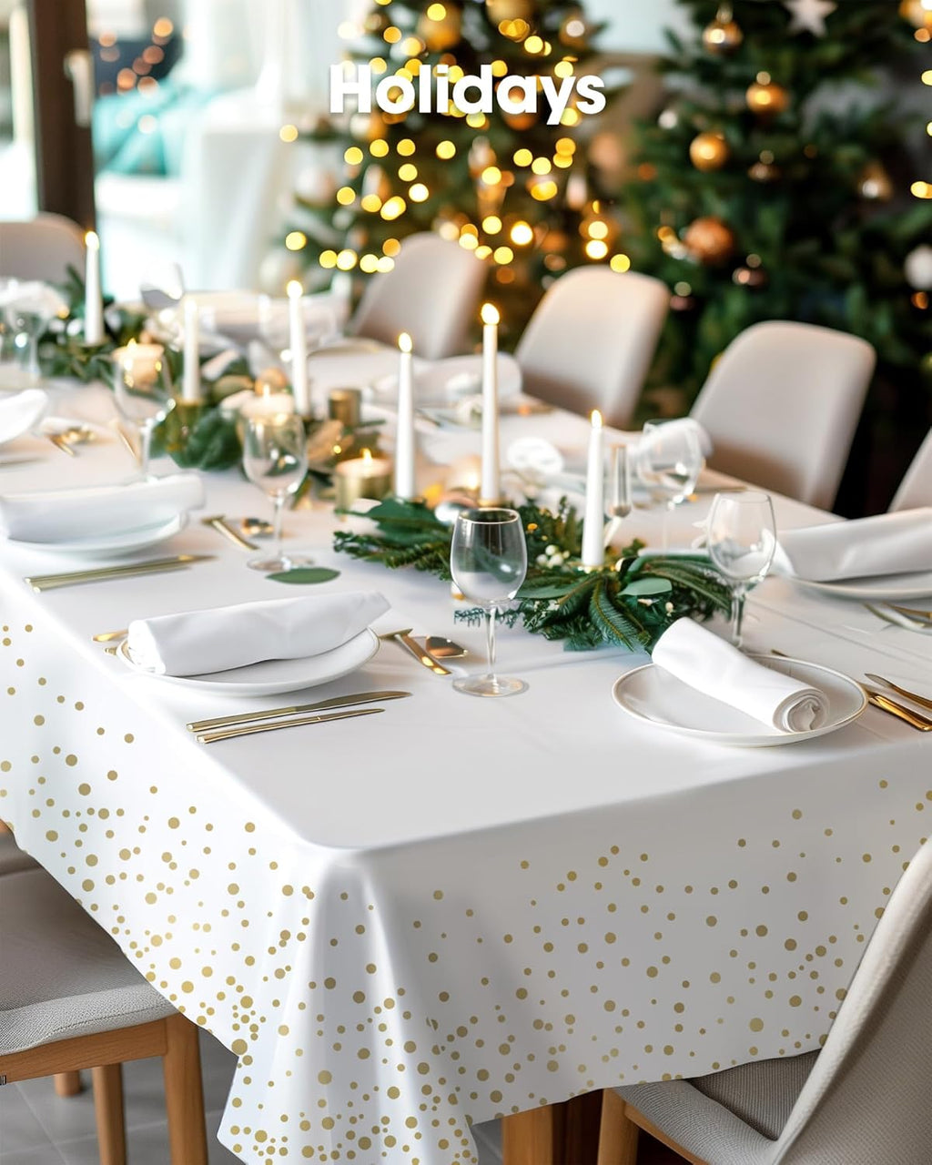 Pureegg Disposable Plastic Tablecloths - 10 Pack, 54 x 108 Inch, Leakproof & Sturdy for Graduation | White & Gold