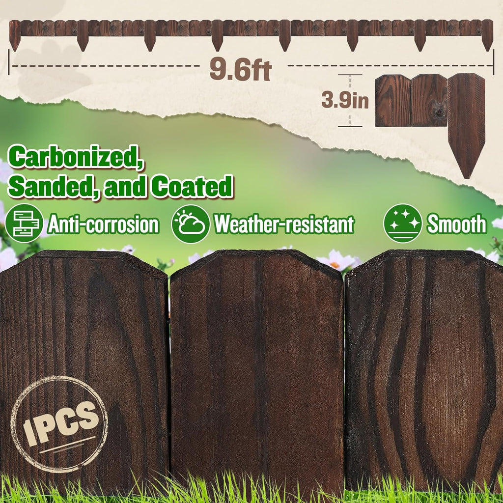 Sturdy Landscape Edging by [Brand Name] - 9.6ft Anti-Corrosive Wood Garden Border | Low-Profile Design for Flower Beds