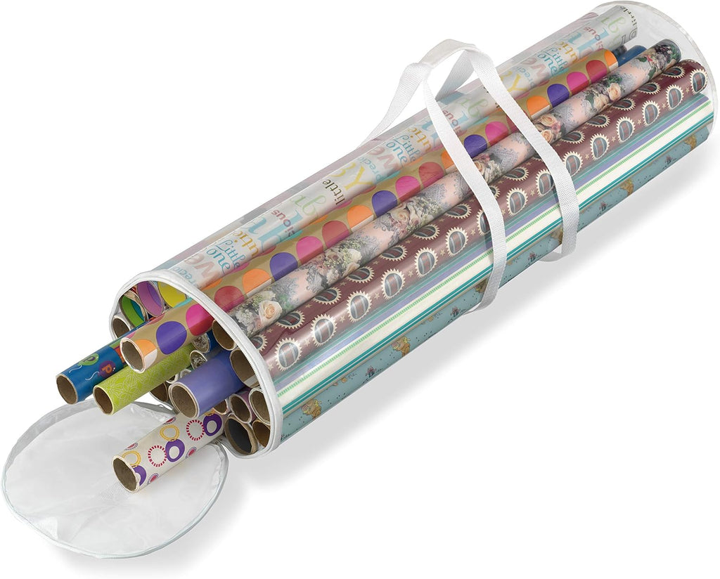 Whitmor Clear Gift Wrap Organizer - Zippered Storage for 25 Rolls | Durable & Space-Saving Design