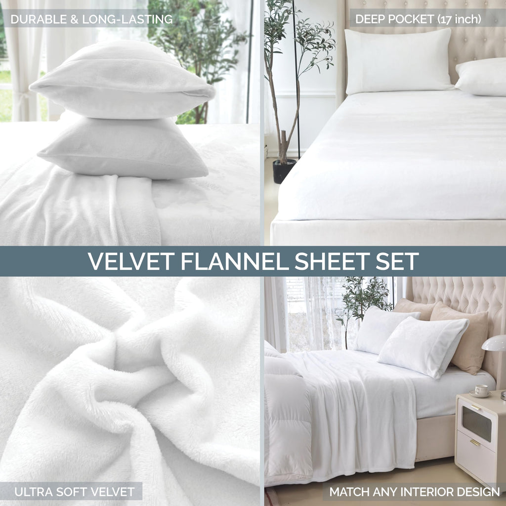 Elegant Comfort Luxuriously Soft 4-Piece Velvet Plush Flannel Sheet Set - Premium Quality - Cozy Warm, Anti-Static, Non Pilling Fuzzy Velvet Flannel Fleece Deep Pocket Sheet Set - Queen, Denim Blue