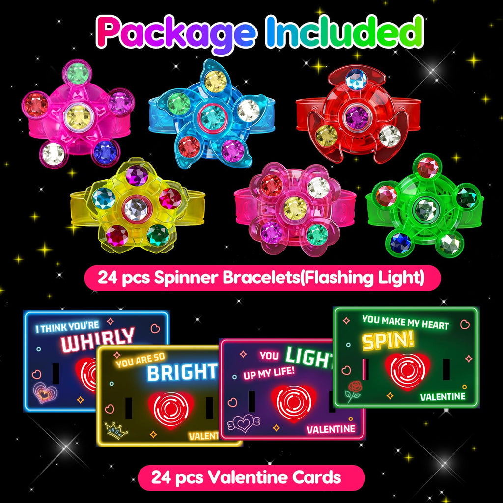 24PCS Light Up Fidget Spinner Bracelets Glow Party Favors Bulk for Kids 4-8 8-12 Goodie Treat Bag Stuffers Classroom Treasure Box Toys Carnival Prizes Pinata Birthday End of Year Return Gifts