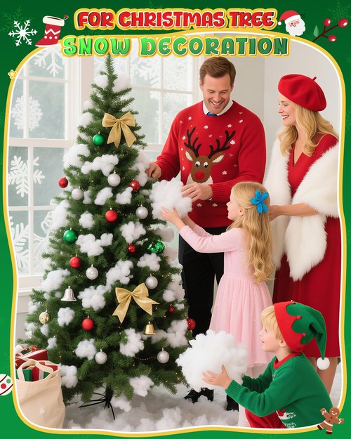 Christmas Fake Snow Decor, 35.27oz Fiber Artificial Snow Cotton Snow Fluffy Indoor Decoration, Flame Resistant Snow Blankets Mantle Village, Nativity, Cotton Stuffing for Crafts, Winter Party Decor