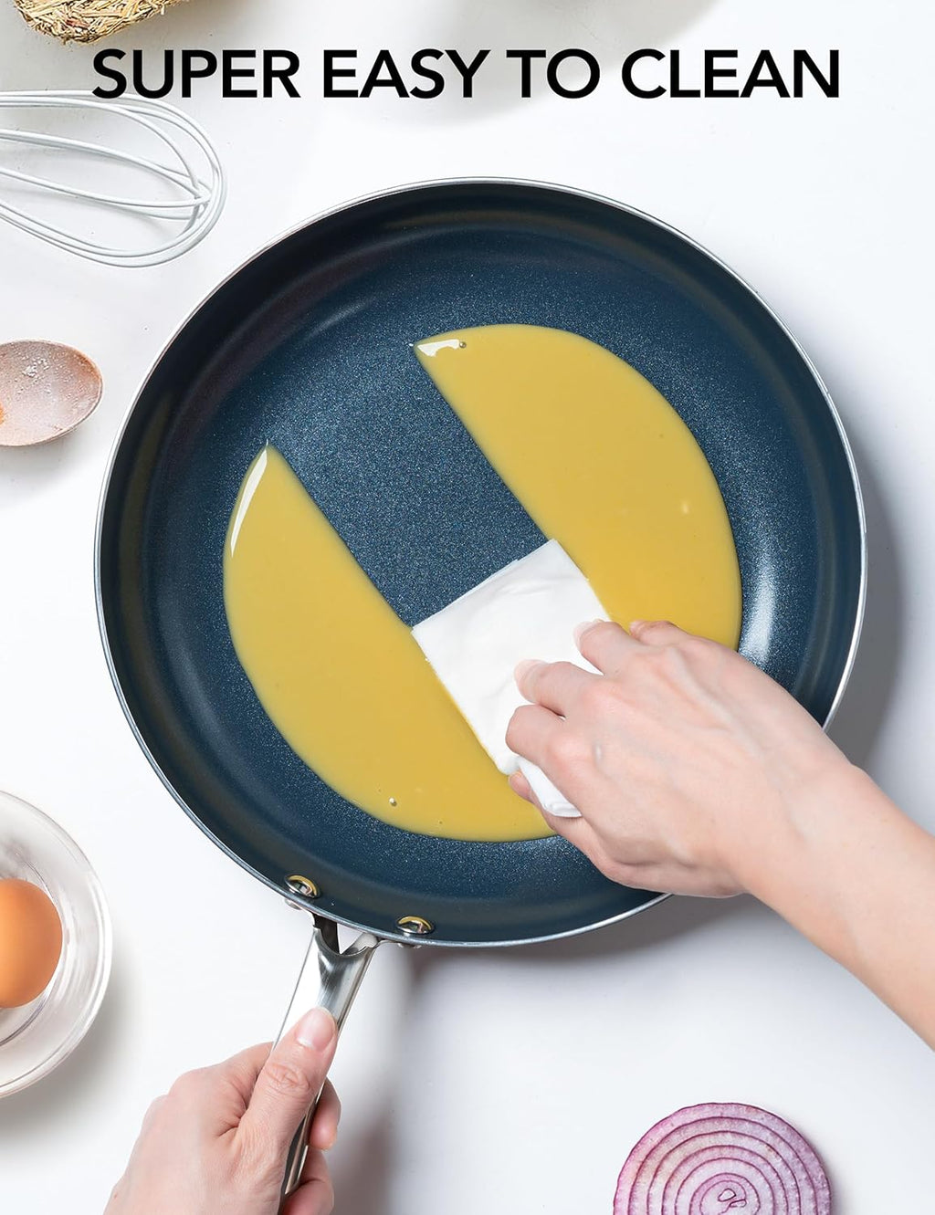 MICHELANGELO 8-Inch Nonstick Frying Pan - Non-Toxic Omelette Pan with Lid & Stainless Handle | Blue-Ceramic