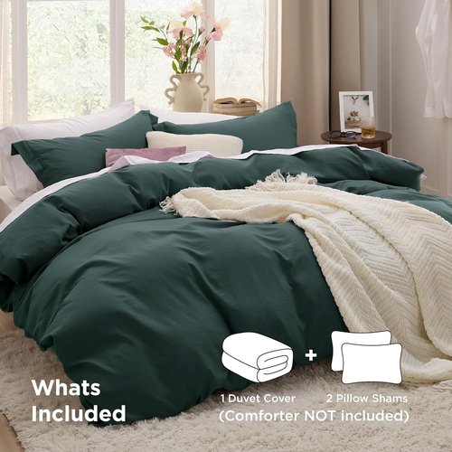 Bedsure King Size Duvet Cover Set - Forest Green Extra Soft Prewashed Cotton-Like Polyester, 3 Pieces with Zipper Closure & 2 Pillow Shams
