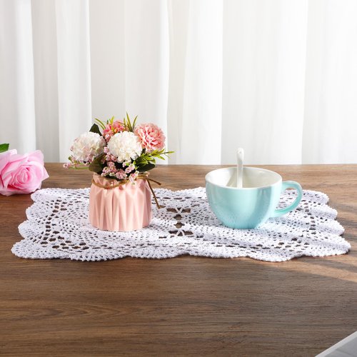 2 PCS Dollies for Tables Handmade Cotton Crochet Doilies White Table Mats Rectangle Lace Placemats Dresser Scarves 17.7×11.8 Inch