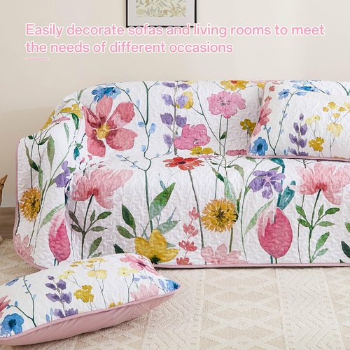 Anibedding Queen Quilt Set, Reversible Pink Floral Bedspread Soft Microfiber Lightweight Queen Size Quilt Bedding Sets Flower Coverlet for All Season(Queen, 96"x90")