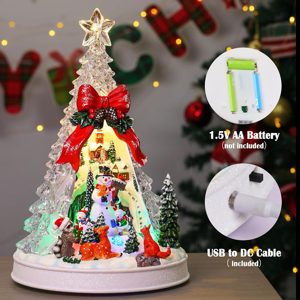 Priddop Christmas Village Scene - Animated Tree with Rotating Snowman & LED Lights | Musical Holiday Decor