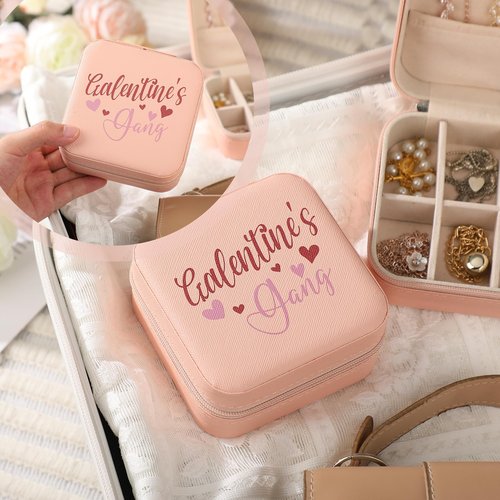 Clysee 6 Pcs Girls Trip Gifts Favors Jewelry Organizer with Pattern Birthday Gifts for Bestie Women Bride Wedding Anniversary for Mom Wife Weekend 2026 Summer Holiday Travel(Pink,Galentine's Gang)