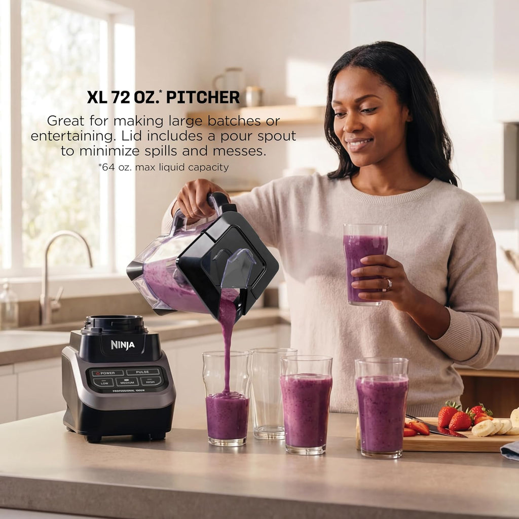 Ninja Professional Blender - 1000W Smoothie Maker with Total Crushing Technology | XL 72-Oz Pitcher in Black and Grey
