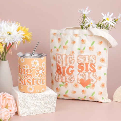 pengtai Big Sister Gifts for Girls,Gifts for Older Siblings of New Baby,Big Sister 12oz Tumbler Bracelet Canvas Bag Gift for Little Girl Age 3-8