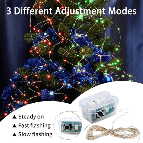 Fairy Lights 20 LED Twinkle String Lights - 7Ft Battery Operated & Waterproof for Parties | Red & Green