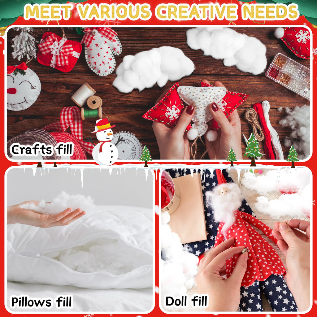 YUNAI Christmas Fake Snow Decorations 500g/17.64oz, Artificial Snow Fake Clouds Cotton Stuffing for Crafts, Fluffy Fiber Poly Fill Indoor for Pillow Winter Christmas Tree Village Mantle Nativity Decor