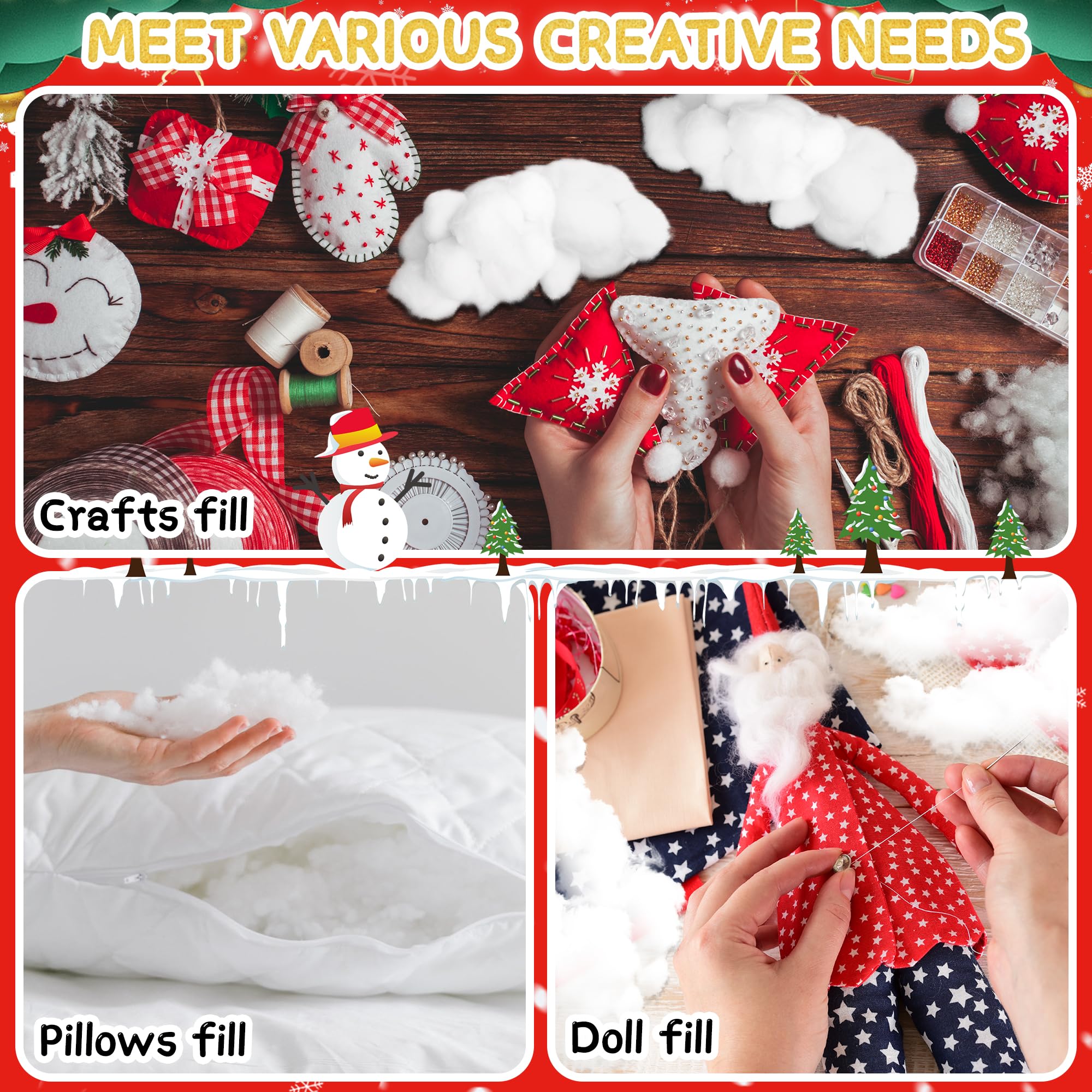 YUNAI Christmas Fake Snow Decorations 500g/17.64oz, Artificial Snow Fake Clouds Cotton Stuffing for Crafts, Fluffy Fiber Poly Fill Indoor for Pillow Winter Christmas Tree Village Mantle Nativity Decor