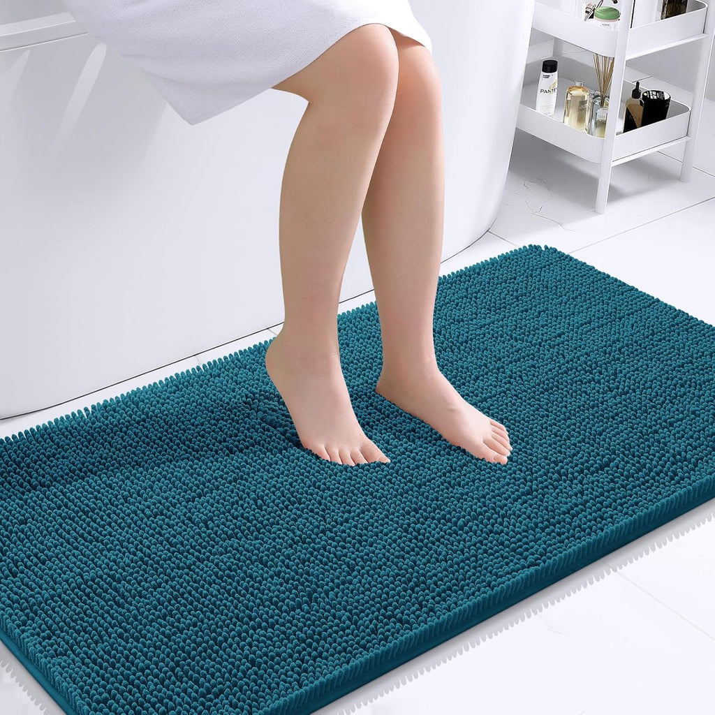 OLANLY Bathroom Runner Rugs - Soft Absorbent Chenille Bath Mats | Quick Dry, Machine Washable, 44x24 in Peacock Blue