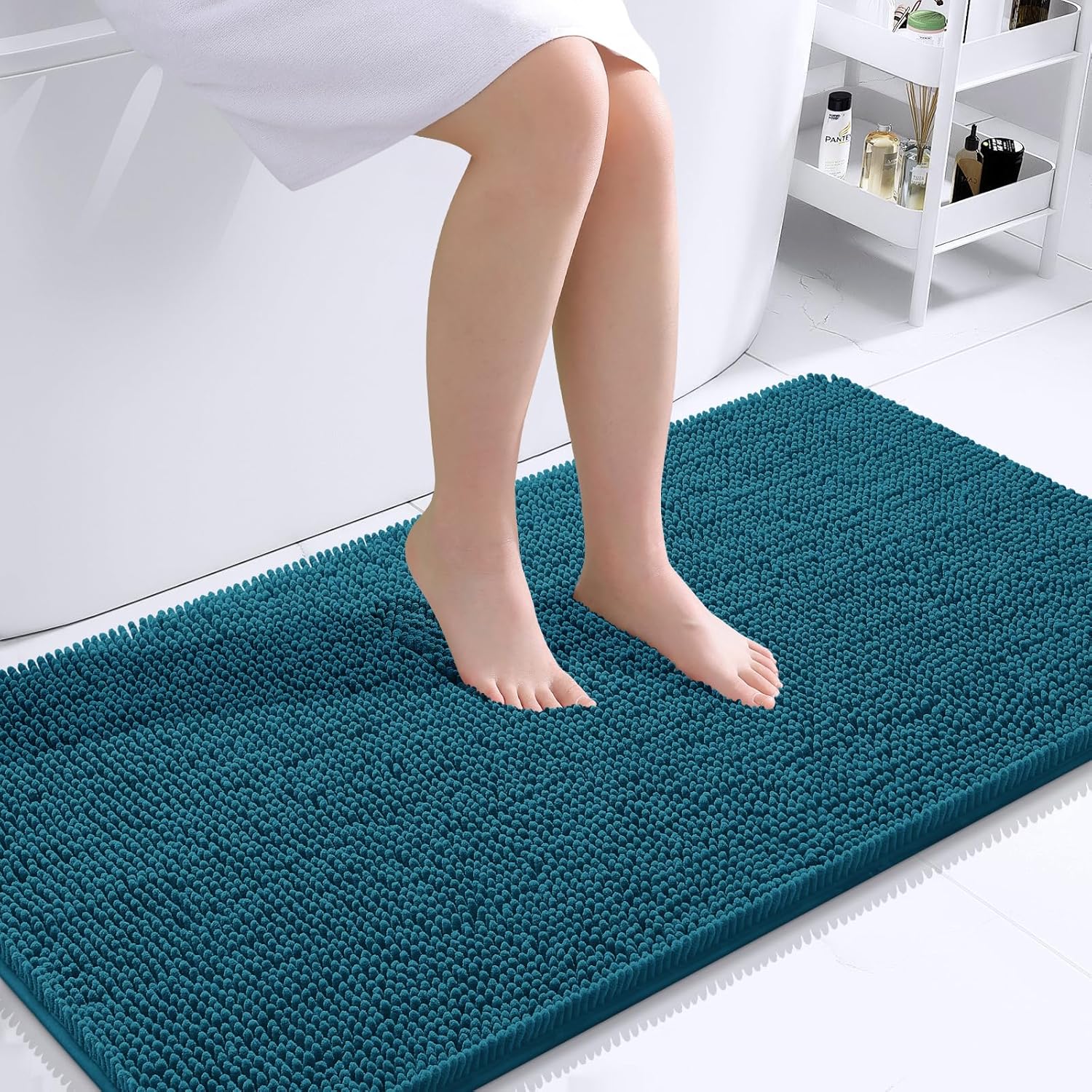 OLANLY Bathroom Runner Rugs - Soft Absorbent Chenille Bath Mats | Quick Dry, Machine Washable, 44x24 in Peacock Blue