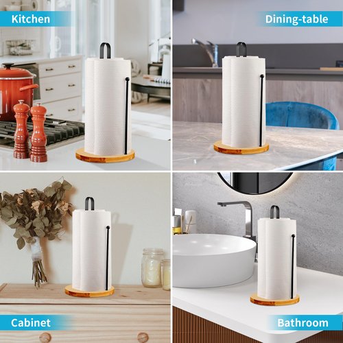 Wood Paper Towel Holder Countertop, TONLEA Kitchen Paper Towel Holder FreeStanding with Non-Slip Base for Kitchen and Bathroom Organization