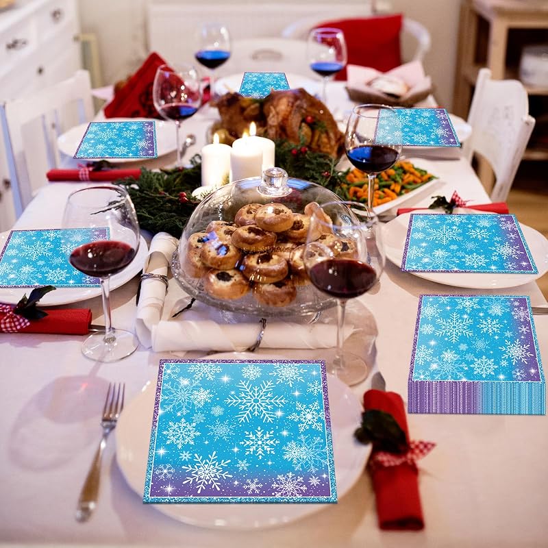 Snowflake Winter Napkins (50 Pack) 13 x 13in Disposable Party Paper Napkins