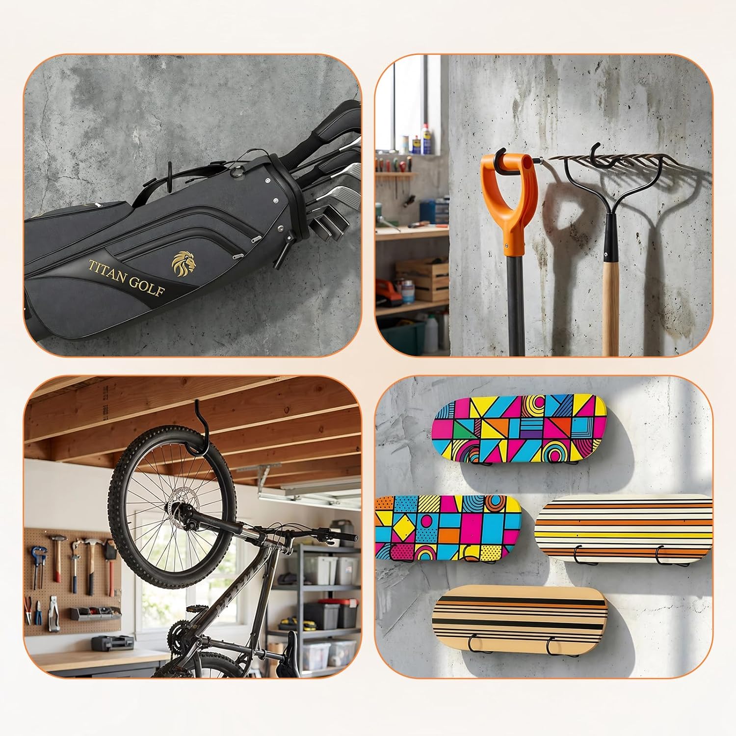 Skiennix Heavy Duty Bike Hooks - Rust Resistant Wall Mount Storage for Bicycles & Tools | 8-Pack