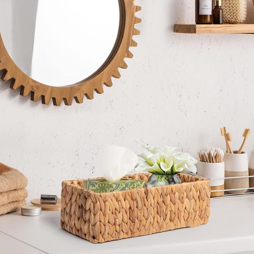 JS HANGER Round Paper Rope Storage Baskets - Decorative Organizing Bins for Countertop | 2 Pack Water Hyacinth