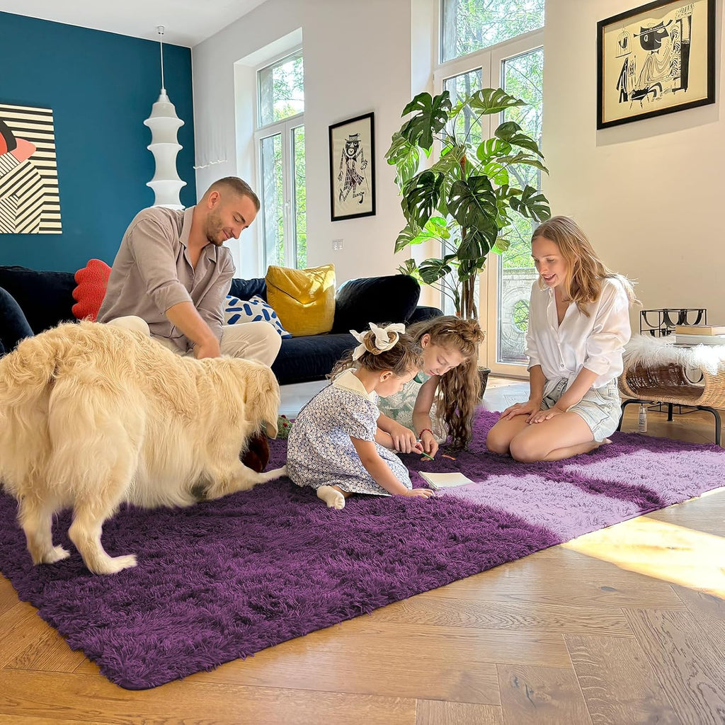 OLANLY 3x5 Soft Fluffy Shaggy Bedside Rug - Machine Washable Indoor Carpet for Kids & Nursery | Dark Purple