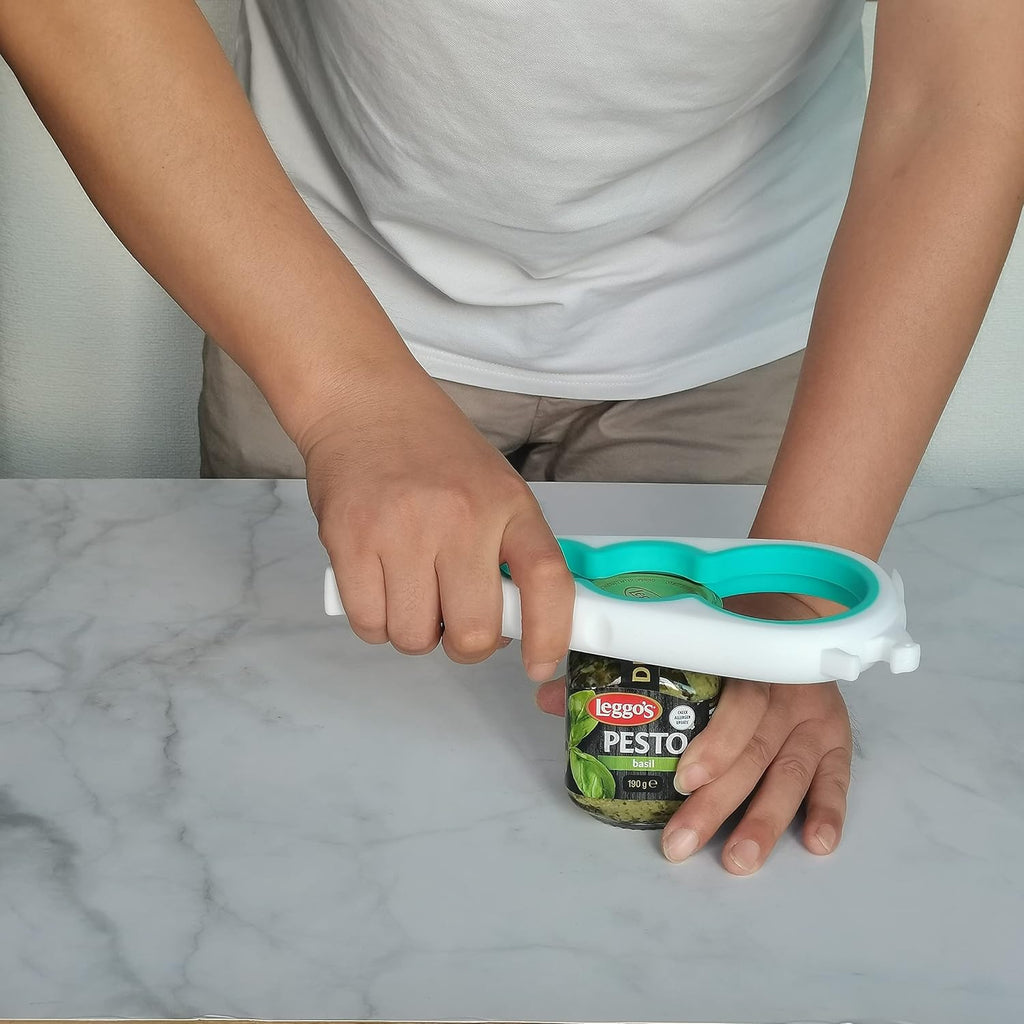 Otstar Jar Opener - Easy Grip Bottle & Can Opener for Seniors with Arthritis | White & Cyan