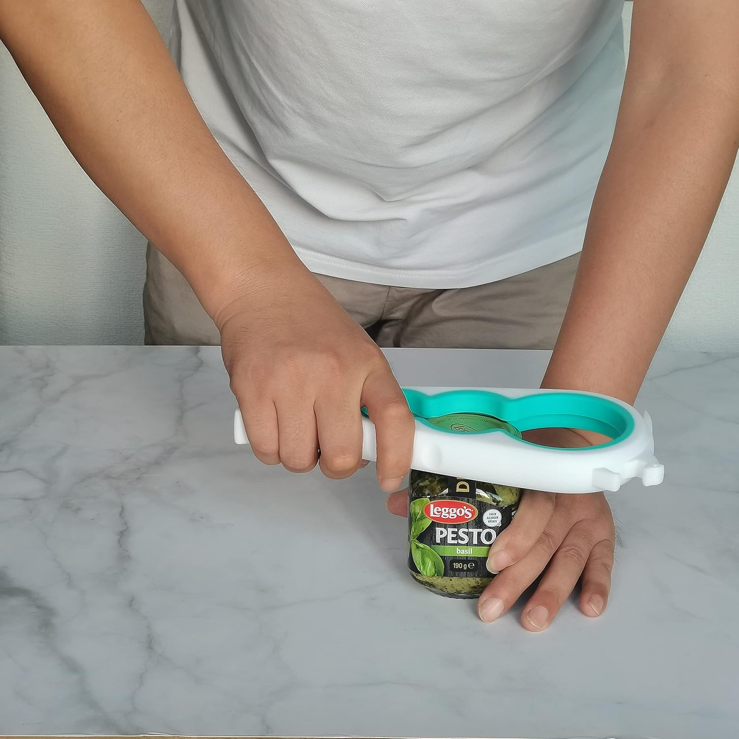 Otstar Jar Opener - Easy Grip Bottle & Can Opener for Seniors with Arthritis | White & Cyan