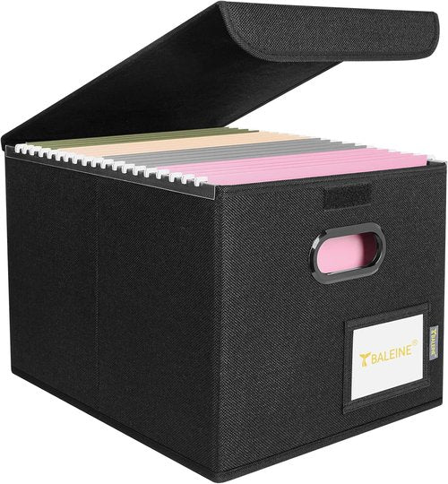 BALEINE File Organizer Box - Collapsible Hanging File Folder for Office Storage | Black, 1 Pack