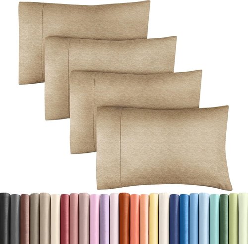 King Pillow Cases by Luxurious Home | Ultra Soft Hotel Quality - Wrinkle Free & Fade Resistant - 4 Piece Set in Heathered Tan