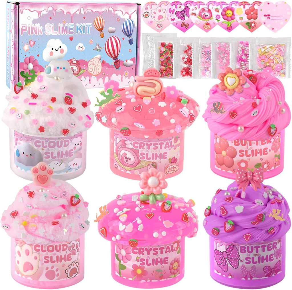 Skiennix 6-Pack Cloud Slime Kit - Fun Pink Slime Toys for Kids Ages 8-12 | Perfect Birthday Party Goodie Bag