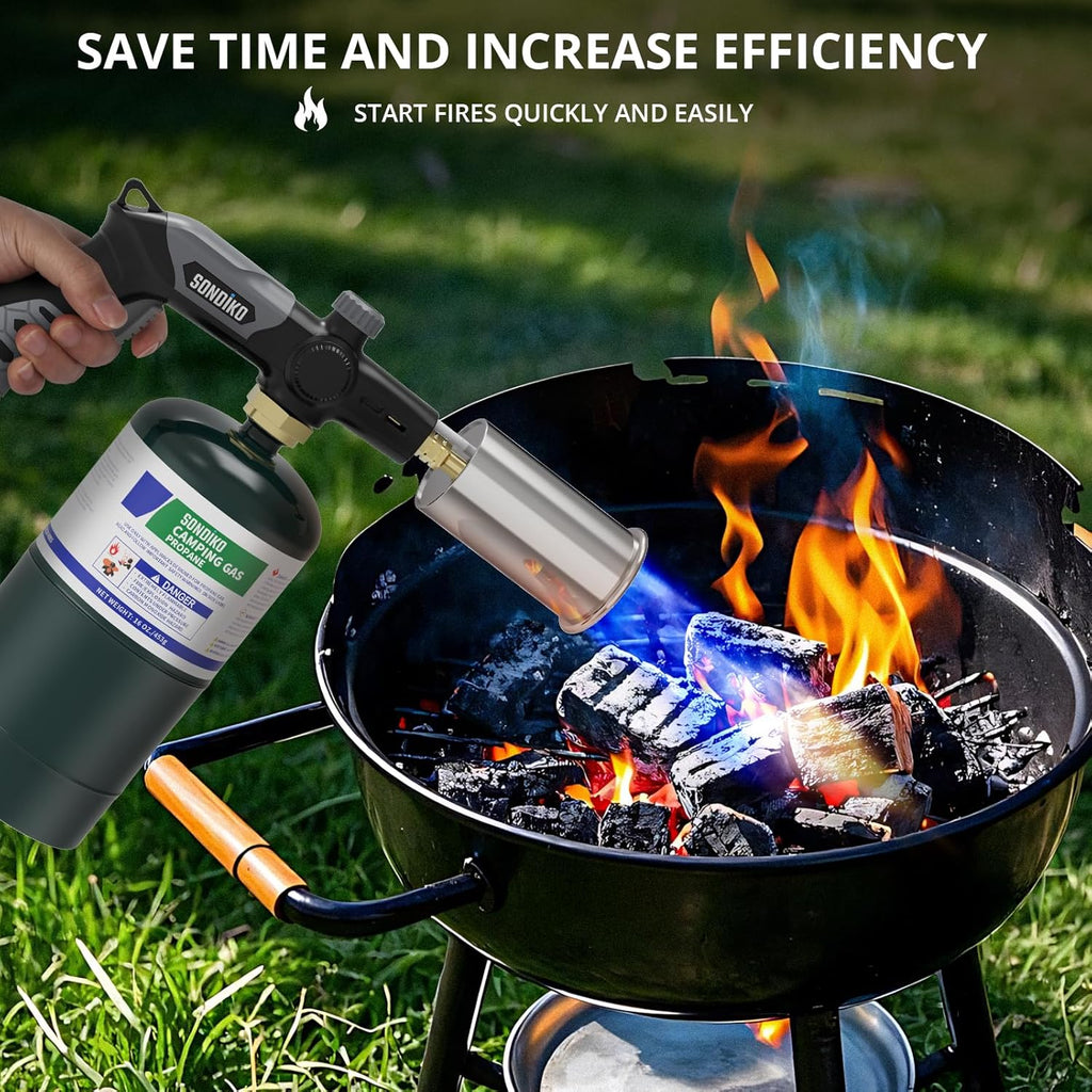 Sondiko Propane Torch - Powerful Adjustable Grill & Cooking Tool for Searing Steak | Black & Grey