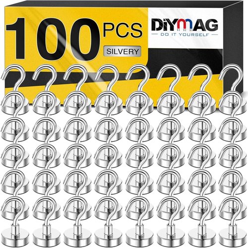 DIYMAG Neodymium Magnetic Hooks - 100 Pack for Home, Kitchen, Office & Garage Organization