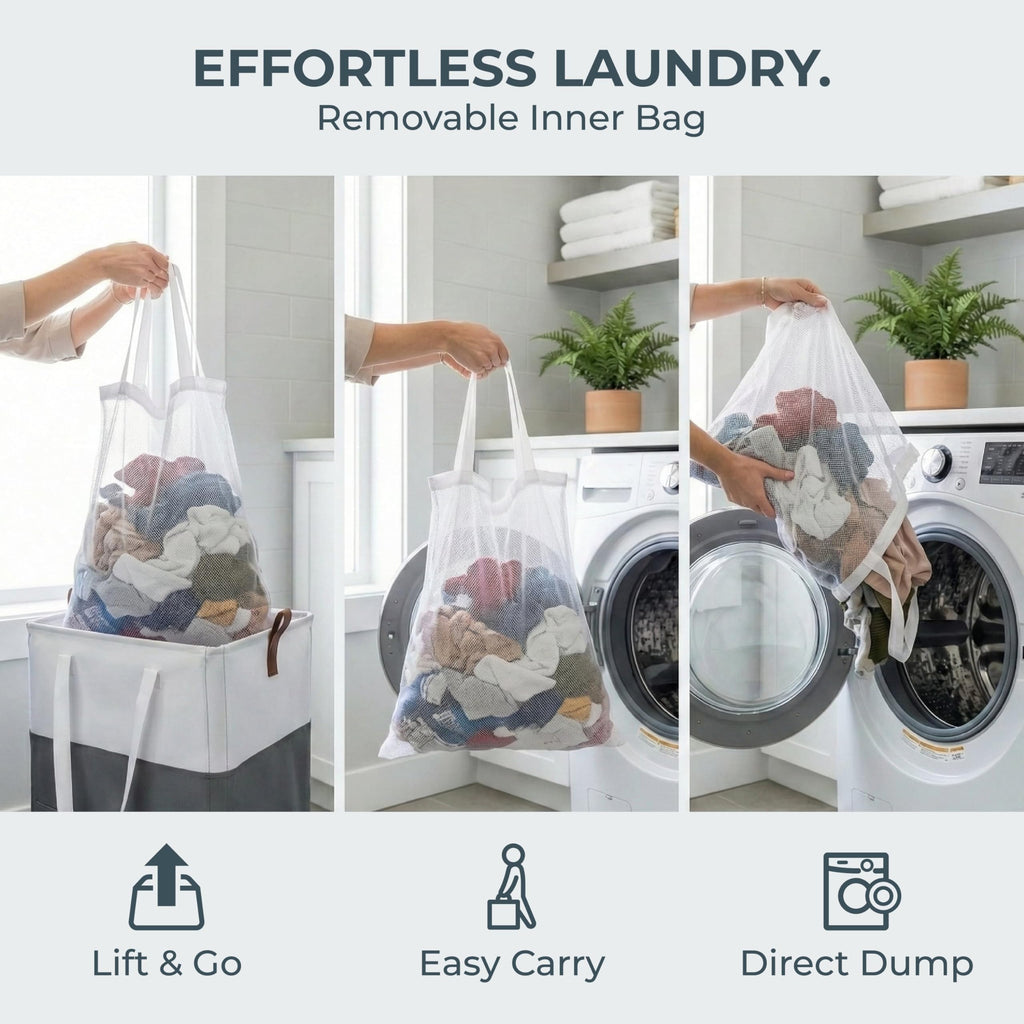 Laundry Basket with Wheels – Foldable, Space-Saving, Fabric Slim Laundry Hamper with Removable Bag and Side Pouches – Lightweight 75L Washing Basket for Clothes, Bedroom, Bathroom, Dorm