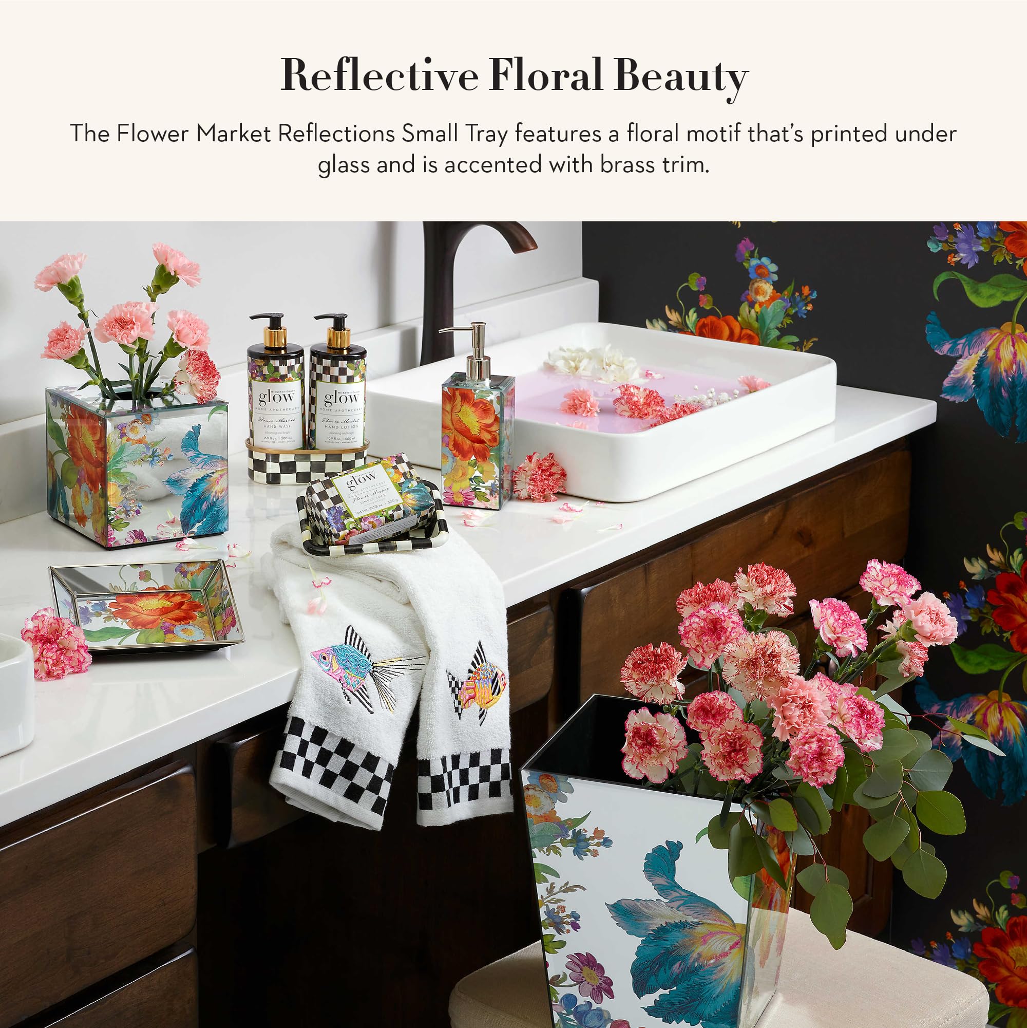 MACKENZIE-CHILDS Small Tray, Decorative Tray for Bathroom, Tray Decor, Flower Market Reflections