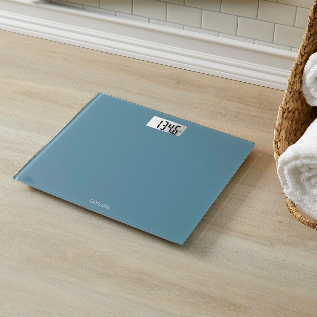 Taylor Digital Extra-Wide Extra High 500lb Capacity Bathroom Scale for Body Weight, Ultra Wide Platform, Digital Weighing Machine for People, Easy-to-Read, Slate Blue