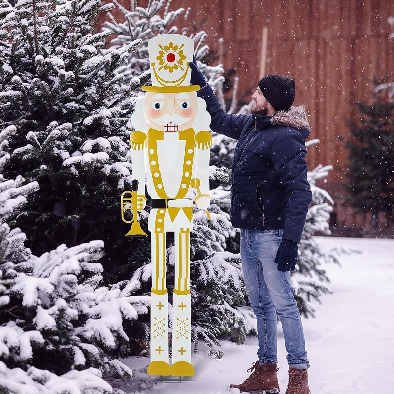 GlikCeil 2-Pack 6ft Large Outdoor Nutcrackers - White Gold Variation