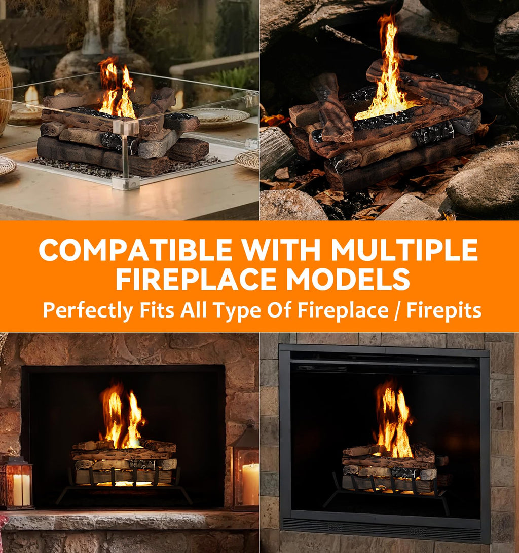 OBOLIS 10 Pcs Ceramic Gas Fireplace Logs, Premium Heat-Resistant Wood Log Gas Realistic Logs for Indoor or Outdoor Fireplaces,Perfect for Holidays,Christmas Ambiance