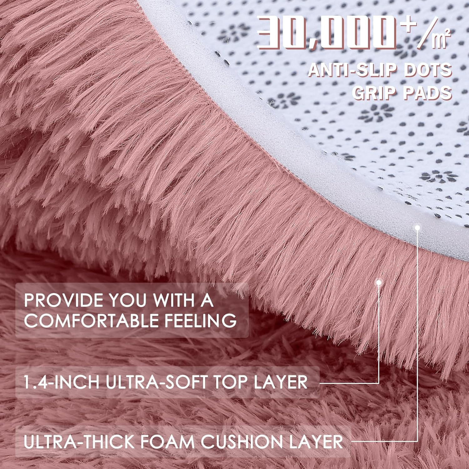 OLANLY Round Area Rug - Soft & Fluffy Pale Pink Shaggy Carpet | 5 ft Circle for Bedroom & Living Room Decor