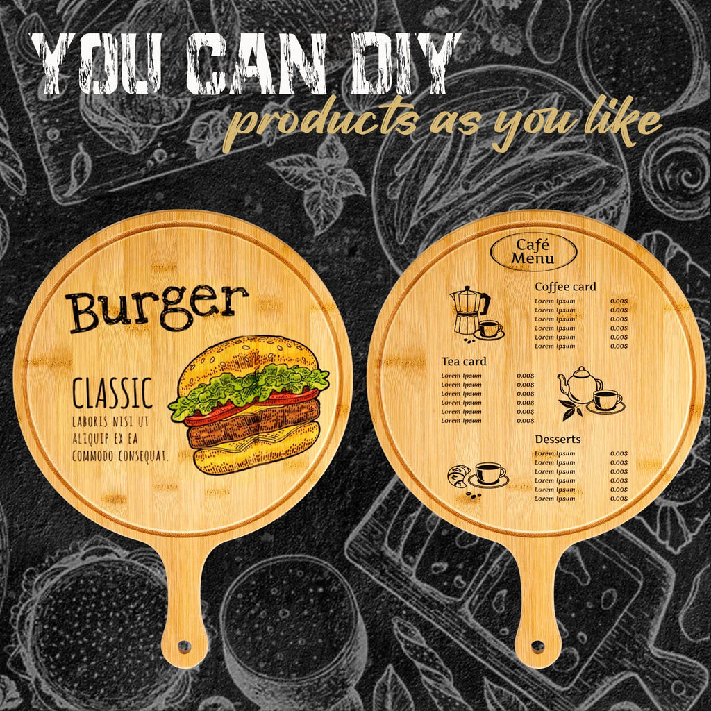Nuenen 10 Pcs Round Wood Cutting Board with Handle Bamboo Wooden Serving Kitchen Chopping Boards for Pizza, Bread, Cheese, Charcuterie, Fruit, Vegetables(Bamboo)