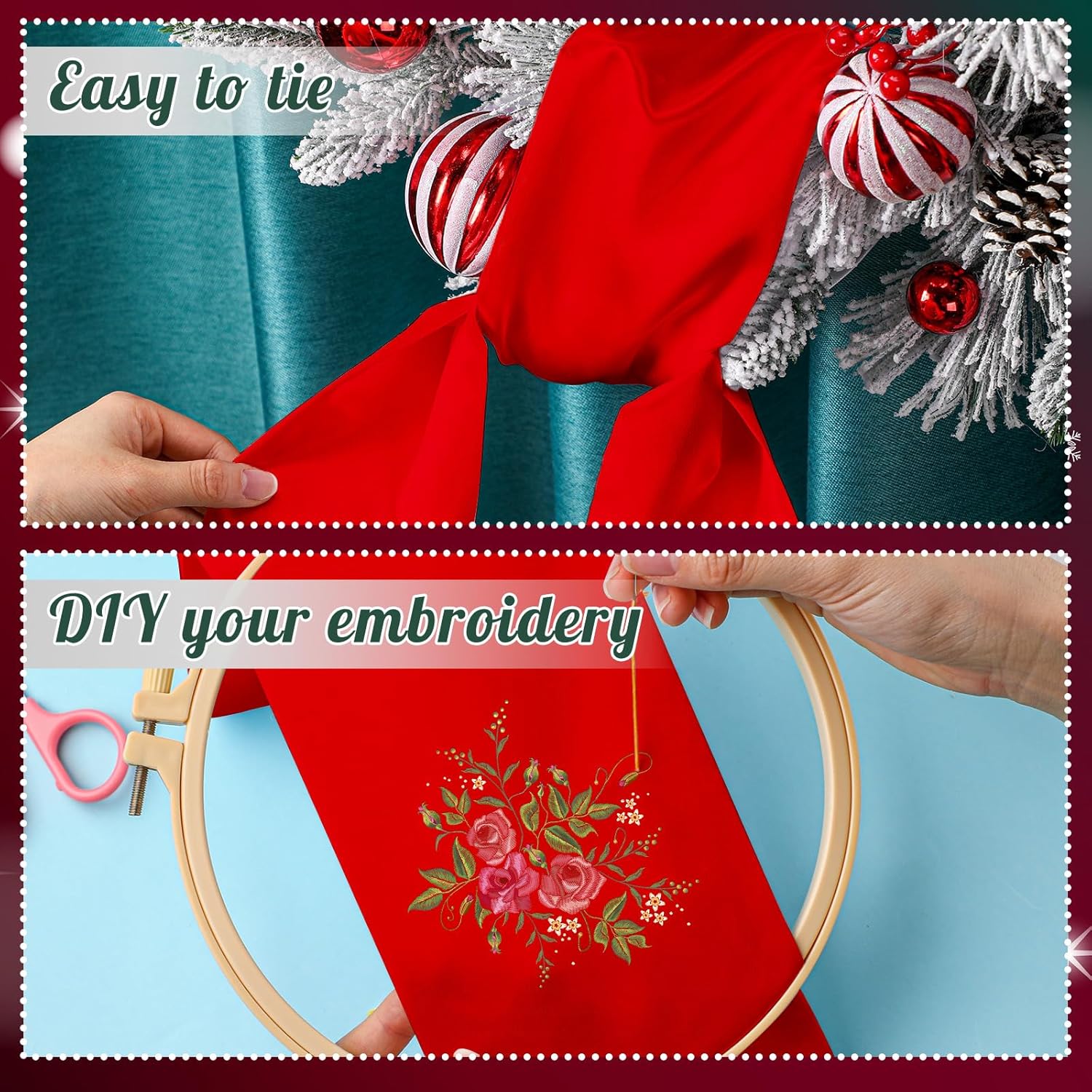 VitalCozy Wreath Sash Set - Plain Embroidery Monogram Accessories for Farmhouse Decor | Red, 4.5" W X 56" L
