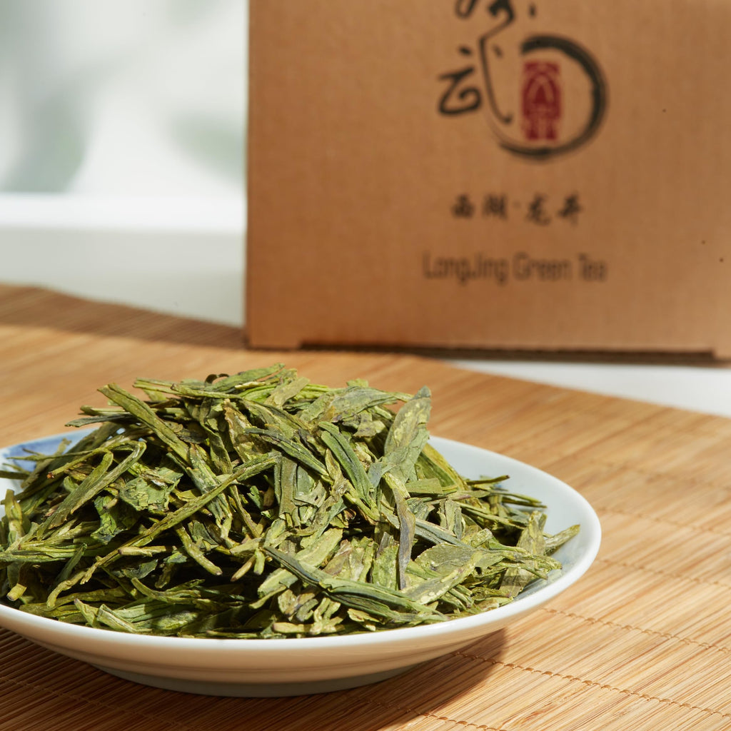 ChaWuWarmSun [A] LongJing Green Tea Loose Leaf - 3.5oz/100g Dragon Well Tea - Origin Hangzhou Chinese Whole Leaf
