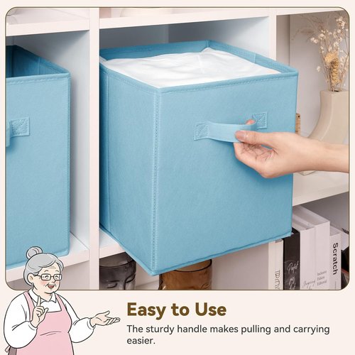 Granny Says Cube Storage Organizer - 11 Inch Foldable Storage Bins with Handles | Light Blue, 6 Pack for Kids' Rooms